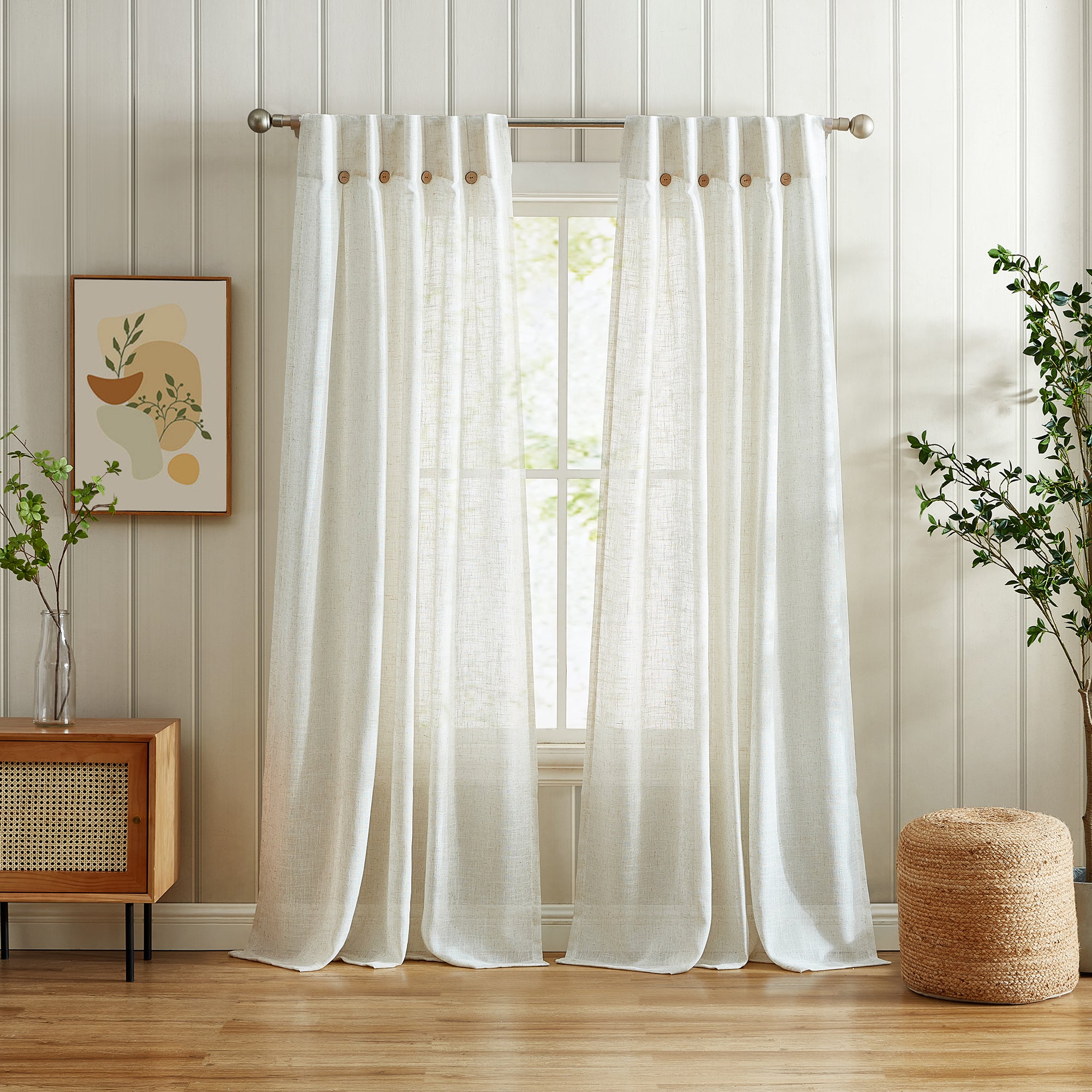 SUN+BLK Grenada Linen Semi-Sheer Curtain Panels - PoshBlu