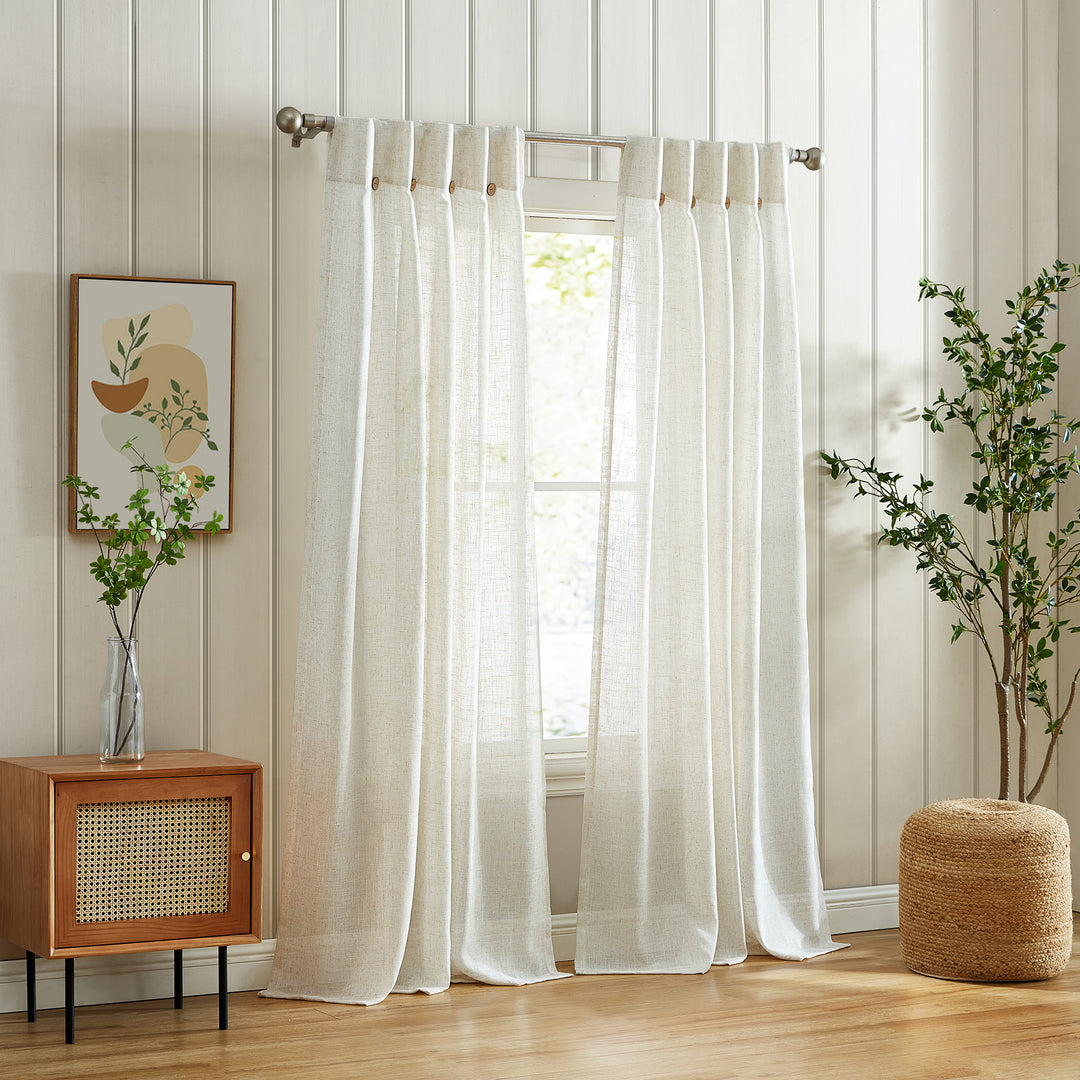 Linen Semi Sheer Curtain with Coconut Button Detail