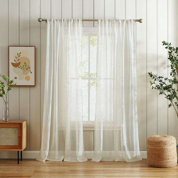 Vandam Linen Blend Sheer Curtain, 1 Panel - PoshBlu