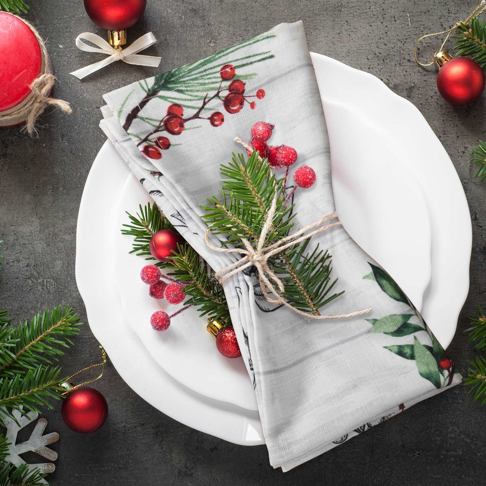 Farmhouse Holiday Napkins- Set of 4 - PoshBlu