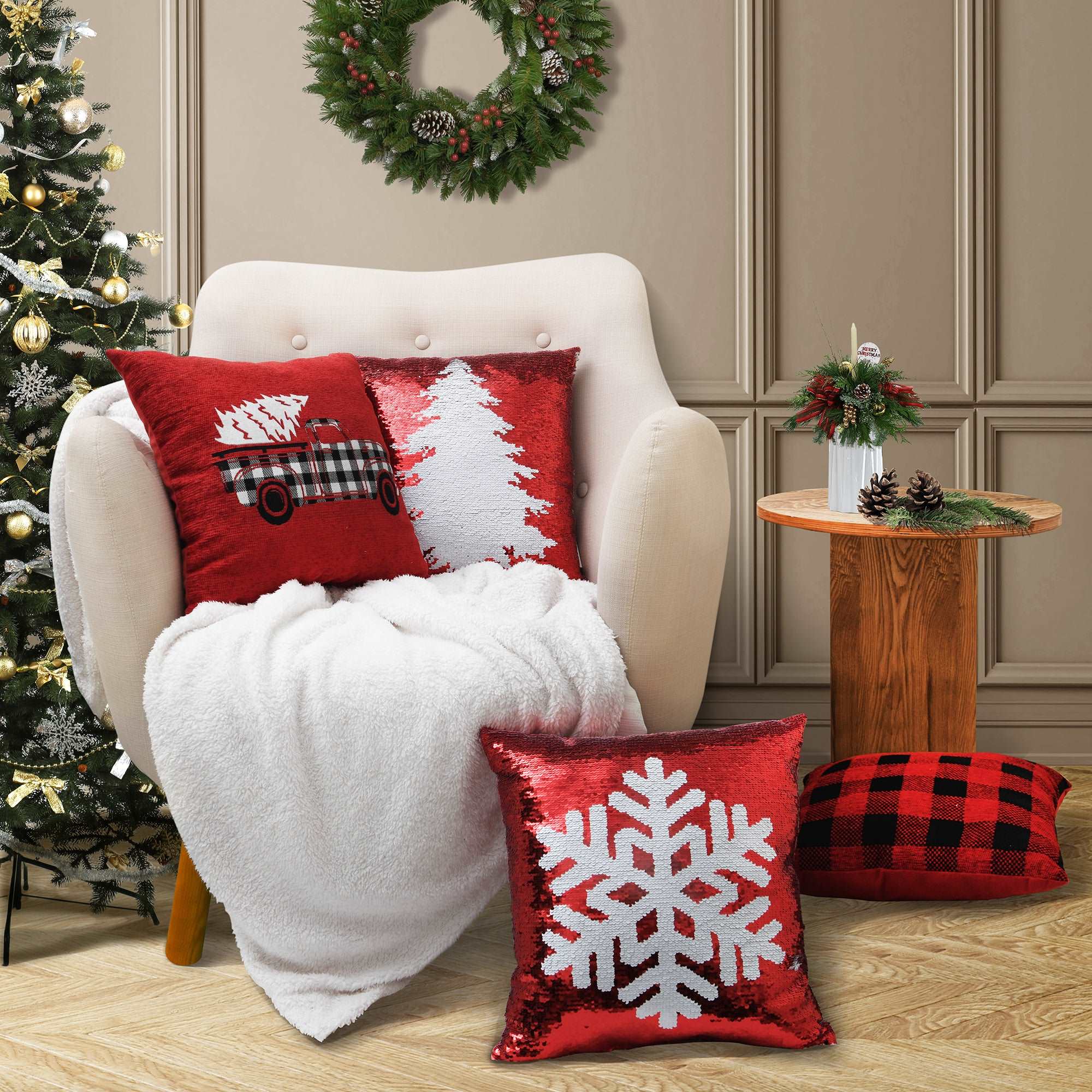 Pillow with red truck and christmas tree best sale