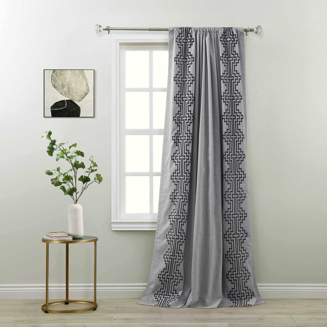 Coronado Embroidered Cotton Blend Blackout Single Curtain Panel - PoshBlu