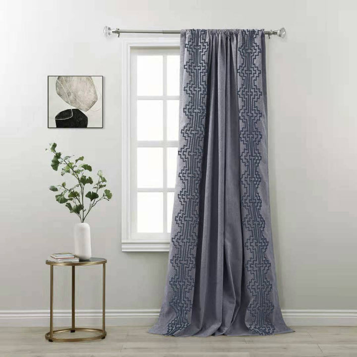 Coronado Embroidered Cotton Blend Blackout Single Curtain Panel - PoshBlu