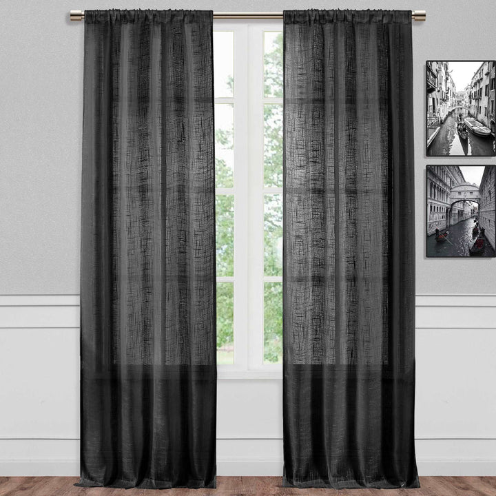 Jolene Open-Weave Semi Sheer Single Curtain Panel - PoshBlu