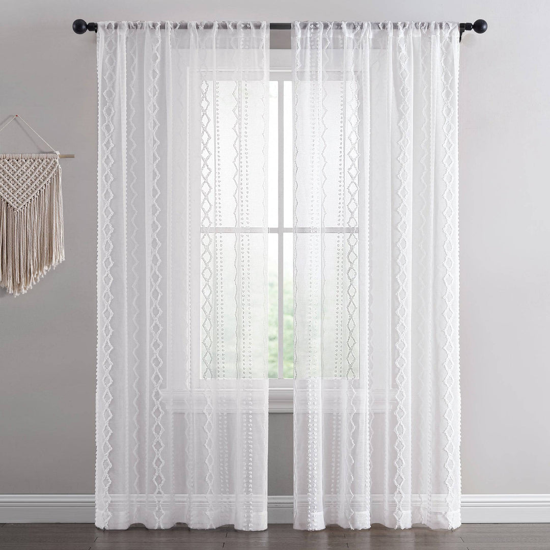 Ronin Tufted Embroidered Semi Sheer Curtain, 1 Panel - PoshBlu