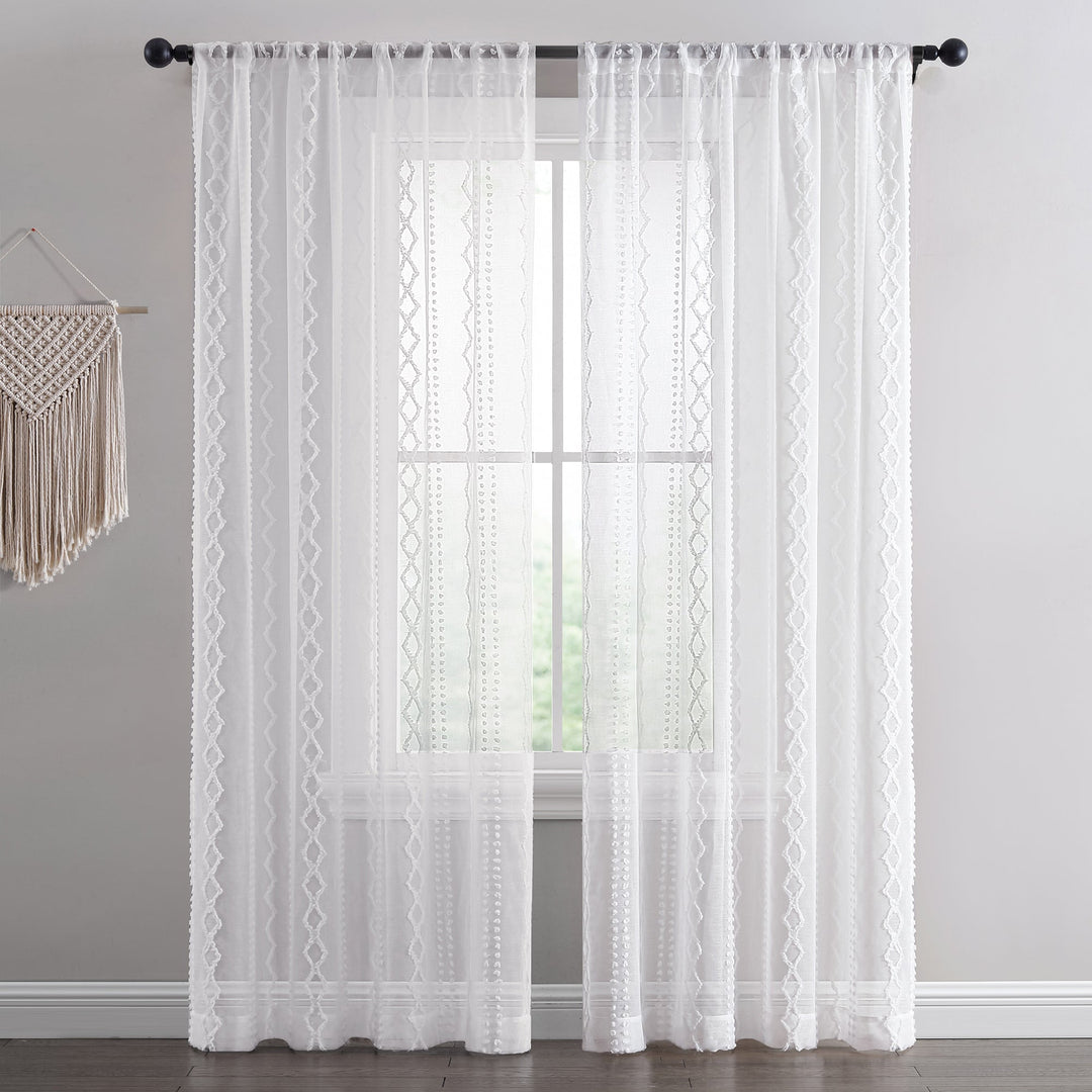 Ronin Tufted Embroidered Semi Sheer Curtain, 1 Panel - PoshBlu