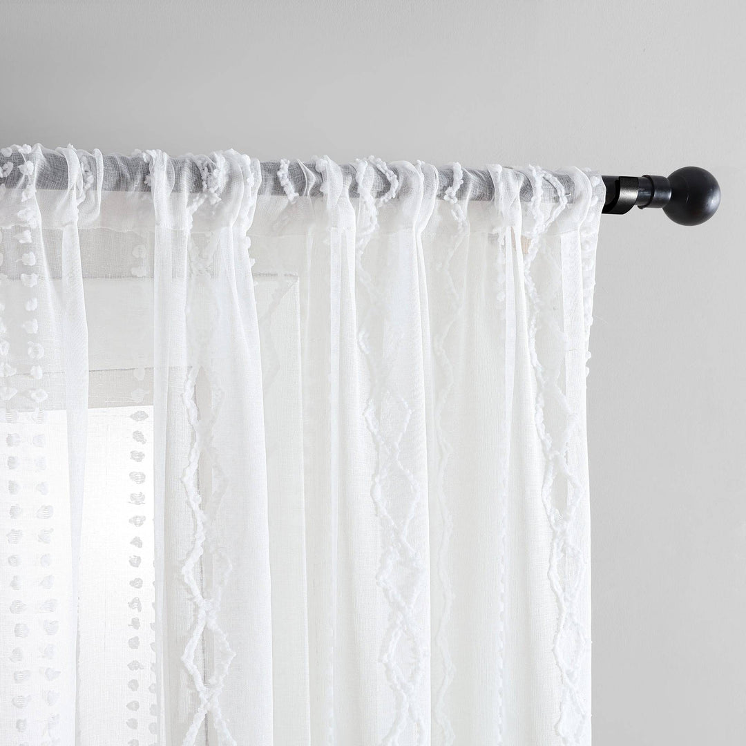 Ronin Tufted Embroidered Semi Sheer Curtain, 1 Panel - PoshBlu