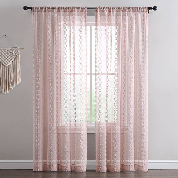 Ronin Tufted Embroidered Semi Sheer Curtain, 1 Panel - PoshBlu