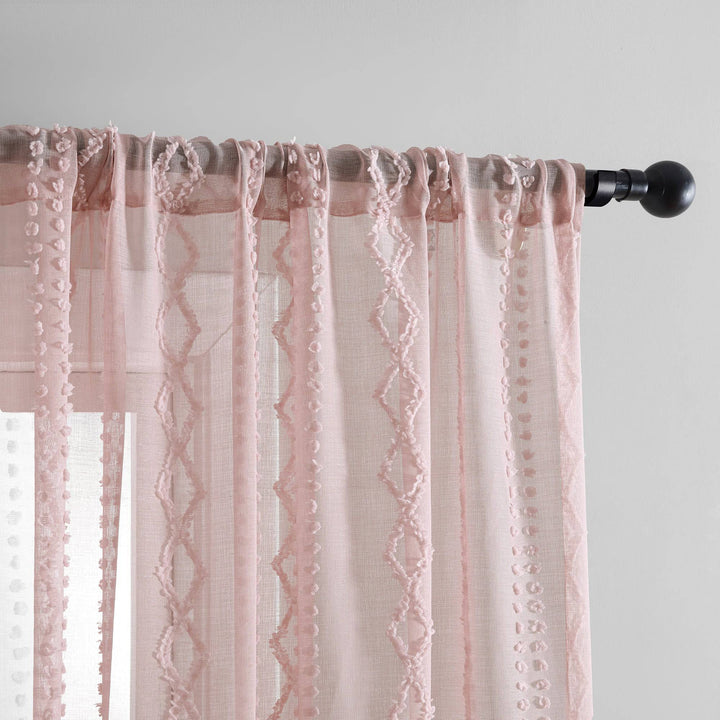 Ronin Tufted Embroidered Semi Sheer Curtain, 1 Panel - PoshBlu