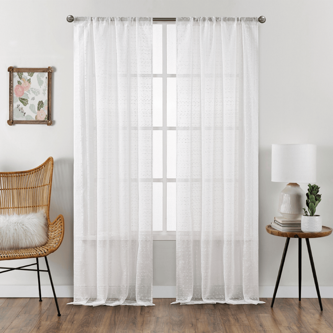 Providence Linen Semi-Sheer Curtain Panel Pair - PoshBlu