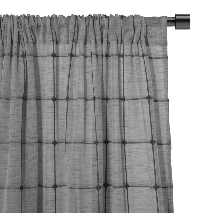 Gilford Embroidered Plaid Light Filtering Single Curtain Panel - PoshBlu