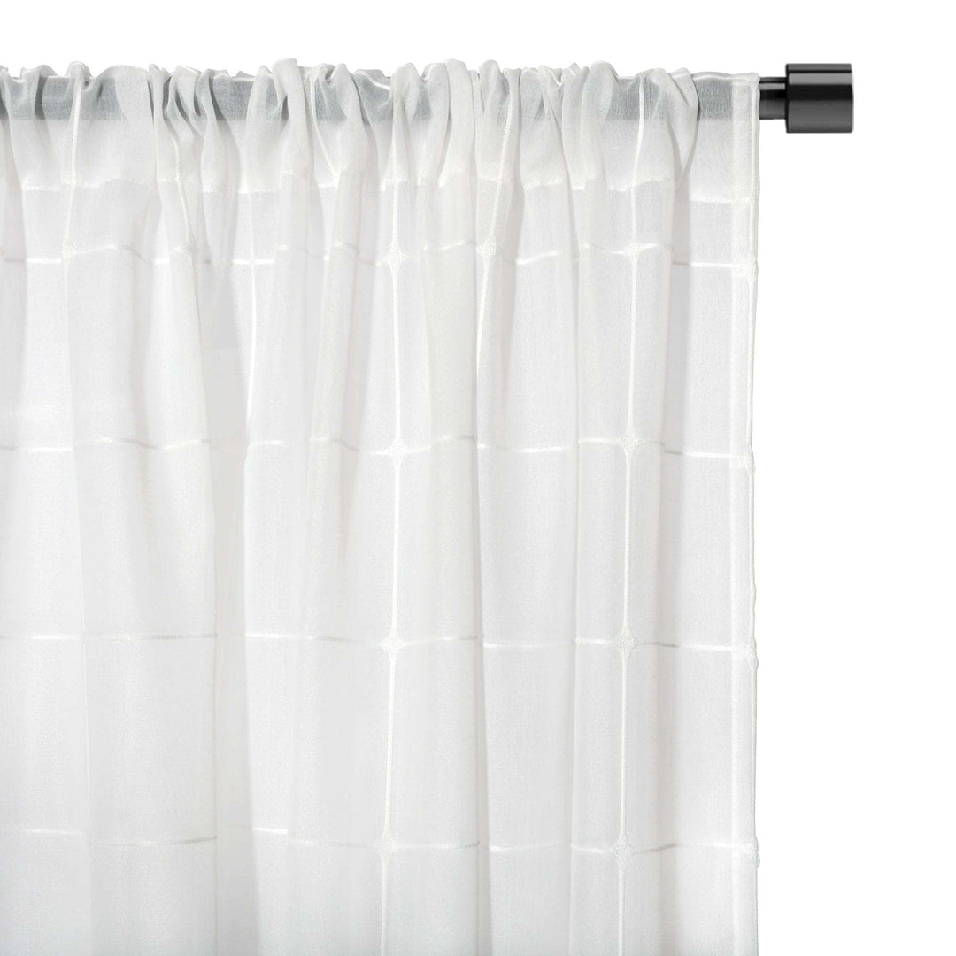 Gilford Embroidered Plaid Light Filtering Single Curtain Panel - PoshBlu