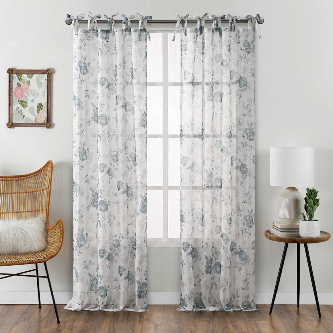 Jillian Floral Printed Sheer Curtain Panel Pair - PoshBlu