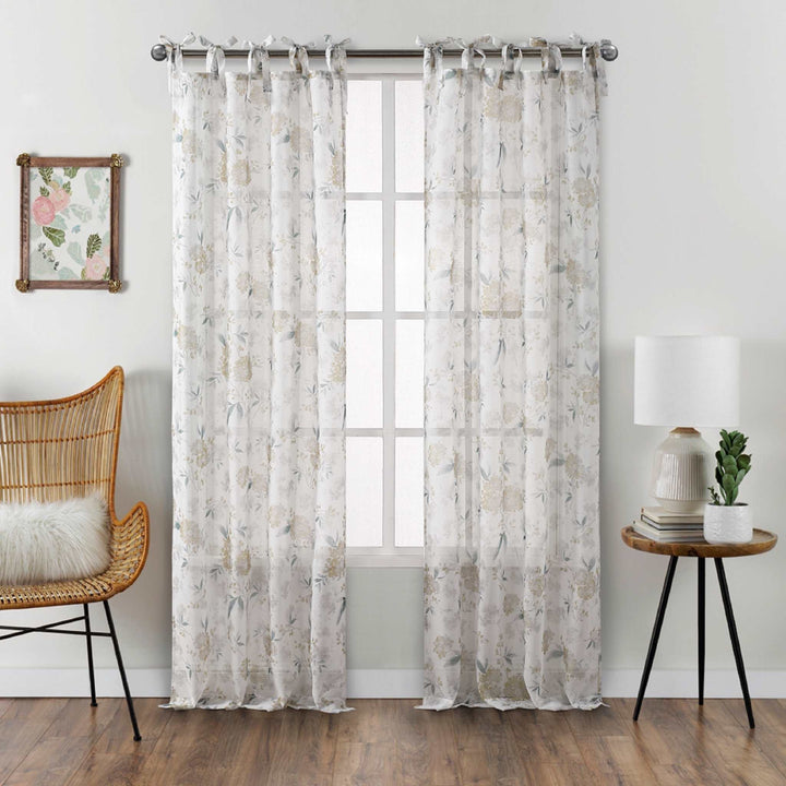 Jillian Floral Printed Sheer Curtain Panel Pair - PoshBlu