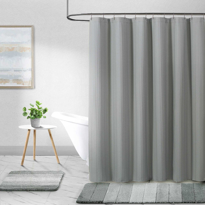 Bridgeport Grey Waffle Weave Linen Shower Curtain - PoshBlu